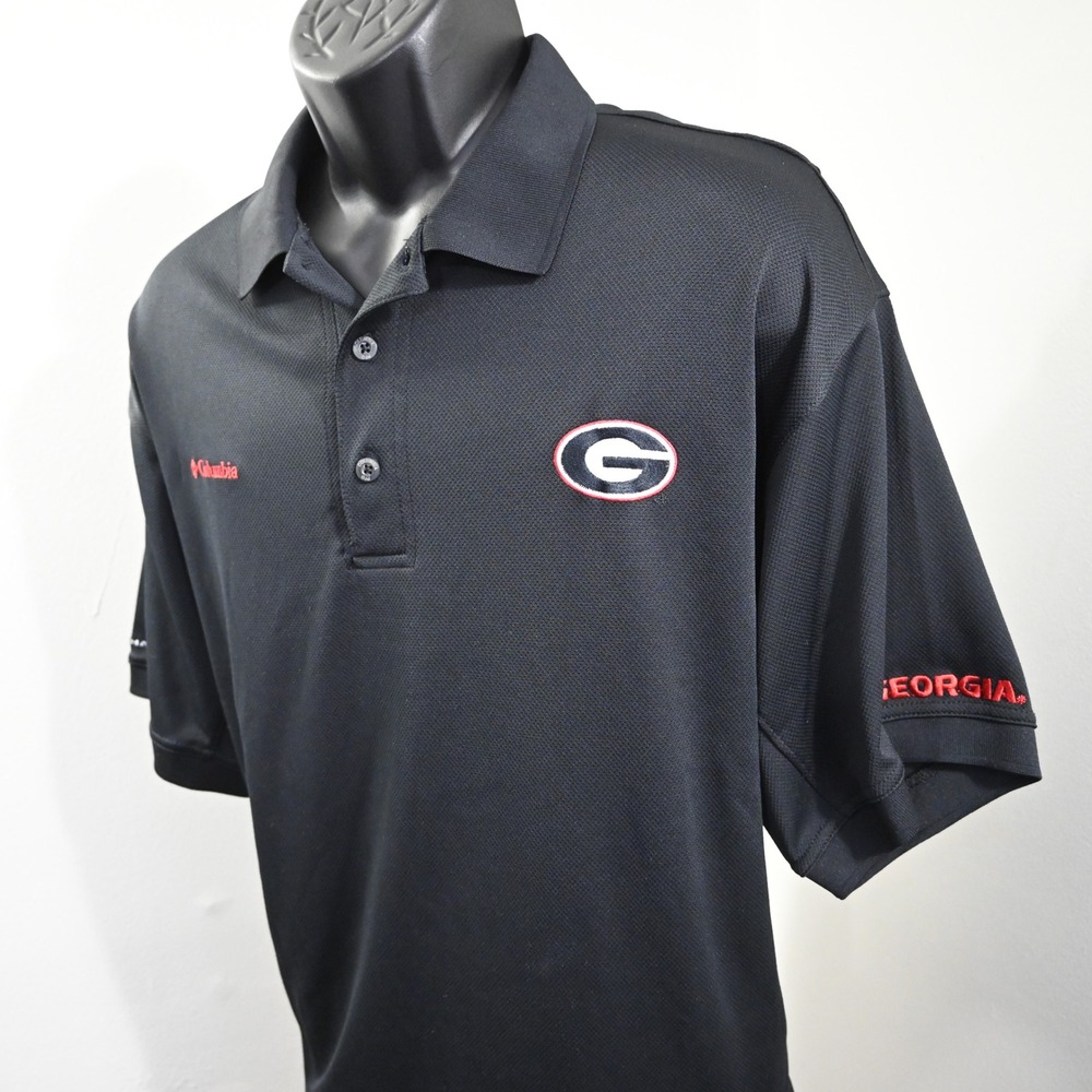 Columbia Polo Mens Large Black Georgia Bulldogs PFG Vented Performance Fishing - Picture 1 of 16